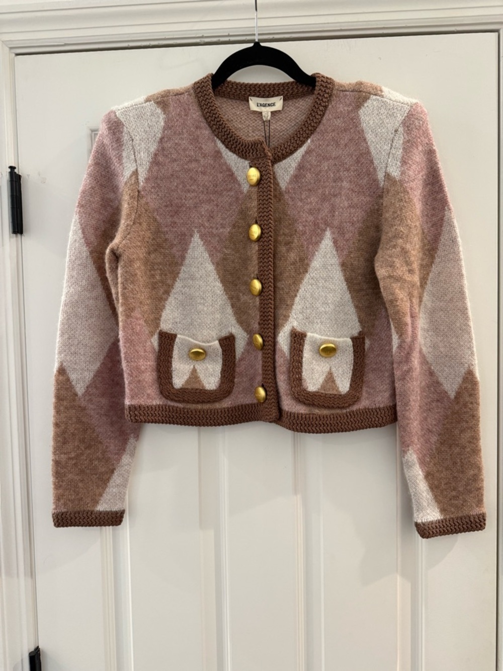 NWT L’agence Siobhan Argyle Cardigan NATURAL MAUVE Wool Sweater Small - Picture 7 of 12